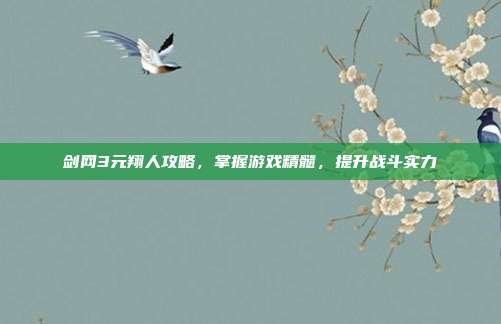 剑网3元翔人攻略，掌握游戏精髓，提升战斗实力