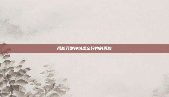 揭秘刀剑神域虚空碎片的奥秘