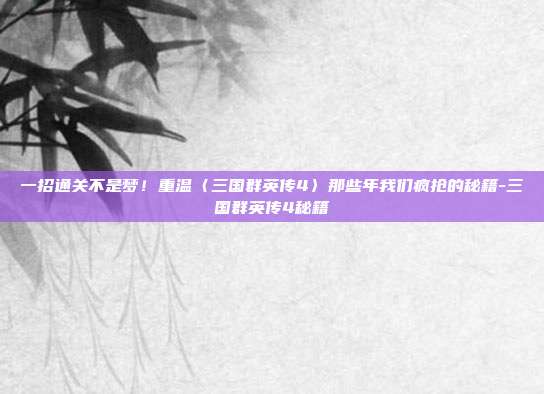 一招通关不是梦!重温〈三国群英传4〉那些年我们疯抢的秘籍-三国群英传4秘籍