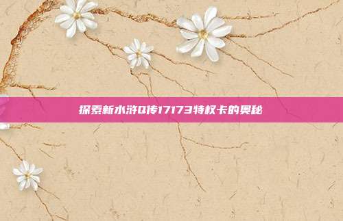 探索新水浒Q传17173特权卡的奥秘