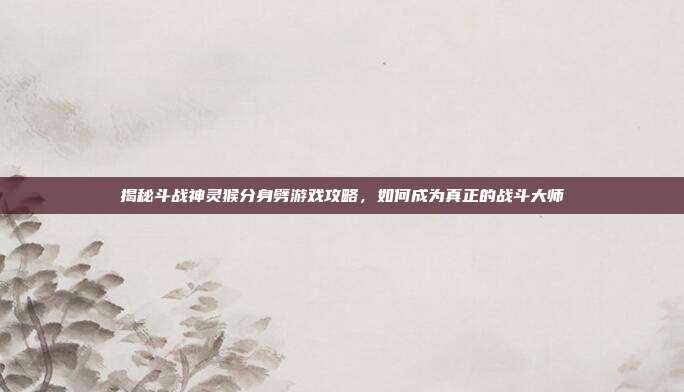 揭秘斗战神灵猴分身劈游戏攻略,如何成为真正的战斗大师