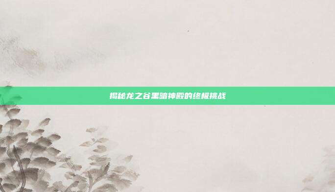 揭秘龙之谷黑暗神殿的终极挑战