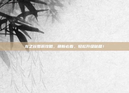 龙之谷萝莉攻略,萌新必看,轻松升级秘籍!