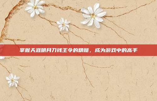 掌握天涯明月刀钱王令的精髓,成为游戏中的高手
