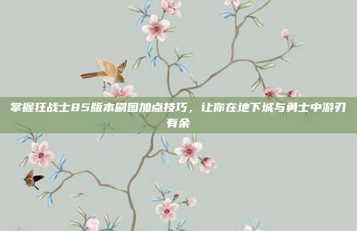 掌握狂战士85版本刷图加点技巧,让你在地下城与勇士中游刃有余