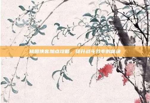 桃园侠客加点攻略,提升战斗效率的秘诀