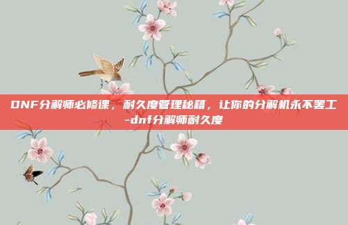 DNF分解师必修课,耐久度管理秘籍,让你的分解机永不罢工-dnf分解师耐久度