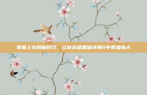 掌握上衣附魔技巧,让你在暗黑破坏神4中更加强大
