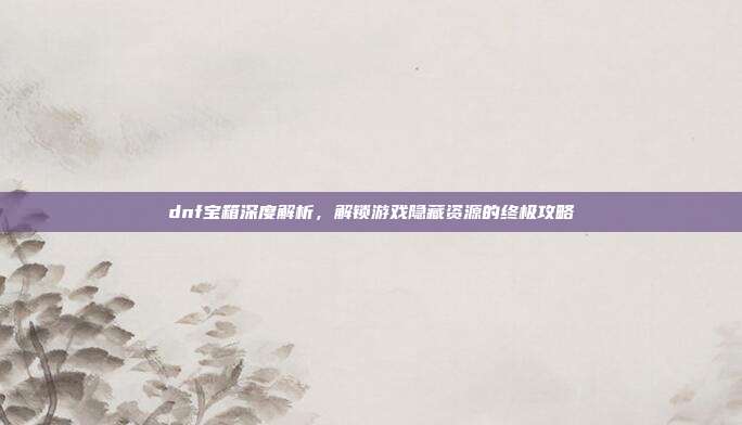 dnf宝箱深度解析,解锁游戏隐藏资源的终极攻略