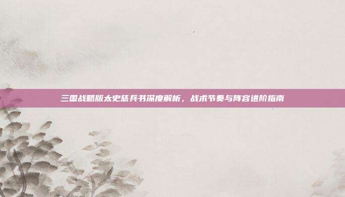 三国战略版太史慈兵书深度解析，战术节奏与阵容进阶指南
