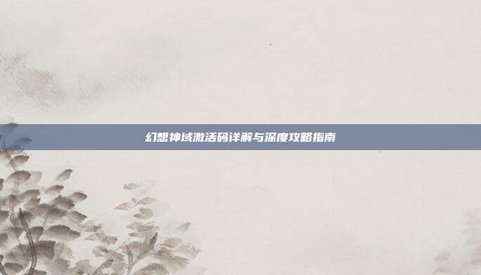 幻想神域激活码详解与深度攻略指南