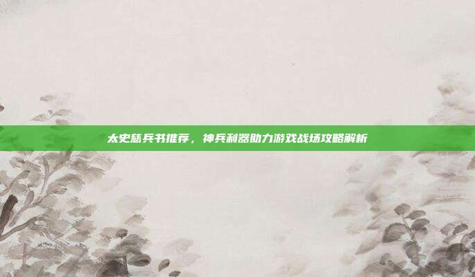 太史慈兵书推荐，神兵利器助力游戏战场攻略解析