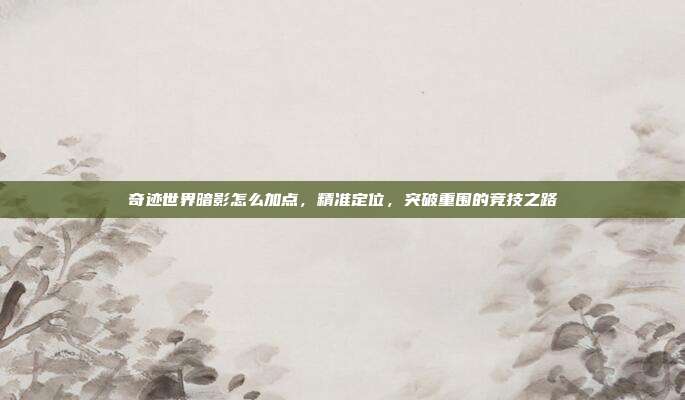 奇迹世界暗影怎么加点，精准定位，突破重围的竞技之路