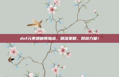 dnf元素爆破师加点,精准策略,释放力量!