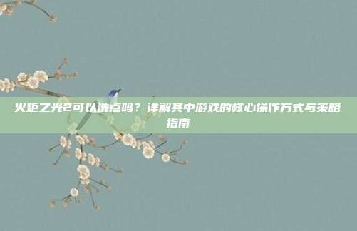 火炬之光2可以洗点吗?详解其中游戏的核心操作方式与策略指南