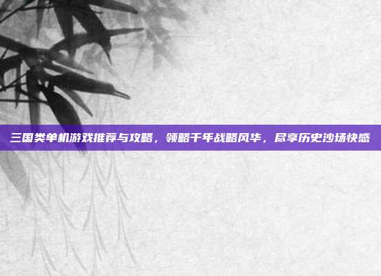 三国类单机游戏推荐与攻略，领略千年战略风华，尽享历史沙场快感
