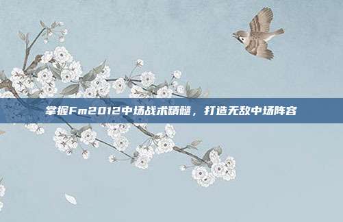 掌握Fm2012中场战术精髓,打造无敌中场阵容