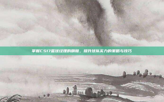 掌握CS17篮球经理的精髓,提升球队实力的策略与技巧