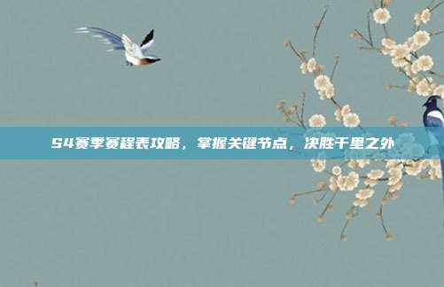 S4赛季赛程表攻略，掌握关键节点，决胜千里之外