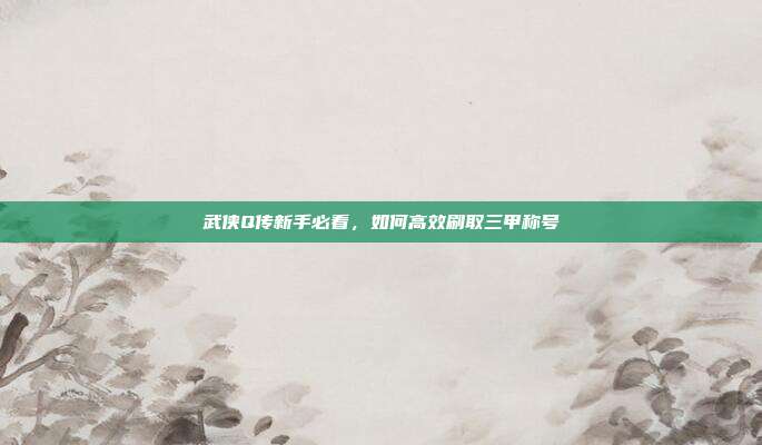 武侠Q传新手必看，如何高效刷取三甲称号