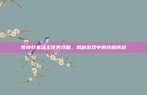 传奇归来魂玉任务攻略，揭秘游戏中的终极挑战