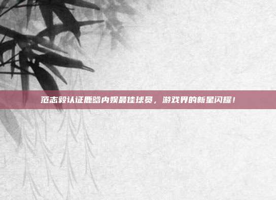 范志毅认证鹿晗内娱最佳球员，游戏界的新星闪耀！