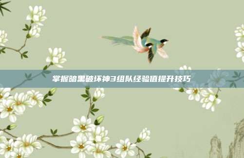 掌握暗黑破坏神3组队经验值提升技巧