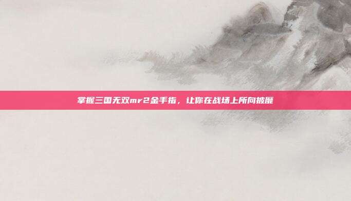 掌握三国无双mr2金手指，让你在战场上所向披靡