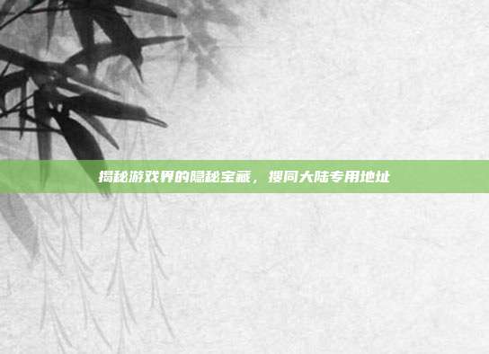 揭秘游戏界的隐秘宝藏，搜同大陆专用地址