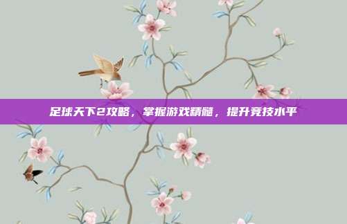 足球天下2攻略，掌握游戏精髓，提升竞技水平