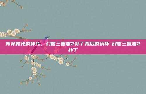 修补时光的碎片,幻想三国志2补丁背后的情怀-幻想三国志2补丁