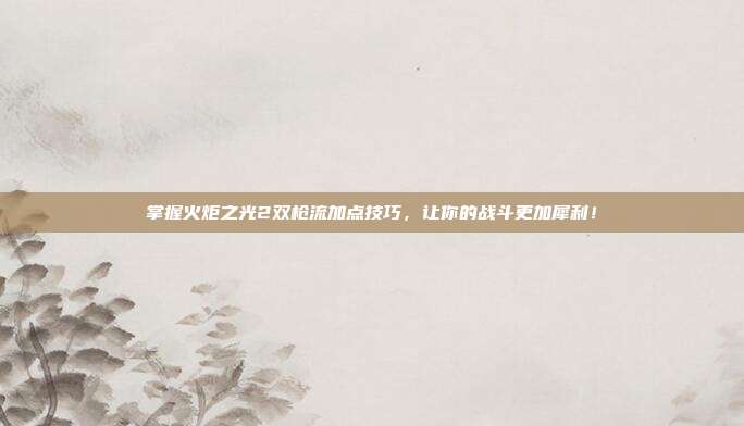 掌握火炬之光2双枪流加点技巧，让你的战斗更加犀利！