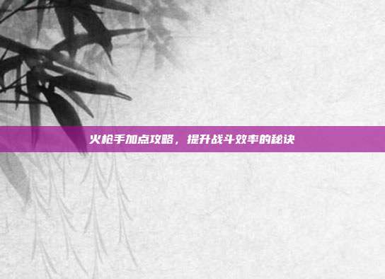 火枪手加点攻略,提升战斗效率的秘诀