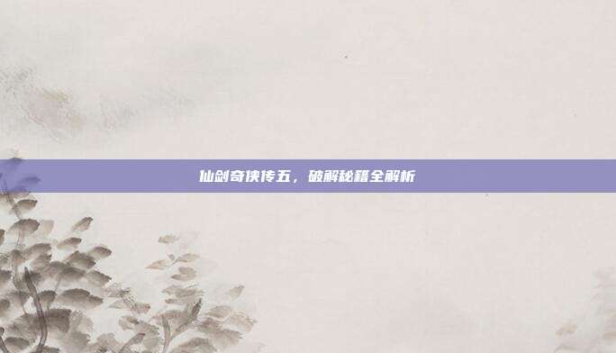 仙剑奇侠传五,破解秘籍全解析