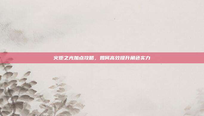 火炬之光加点攻略,如何高效提升角色实力