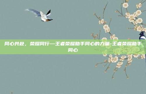 同心共赴,荣耀同行—王者荣耀助手同心的力量-王者荣耀助手同心