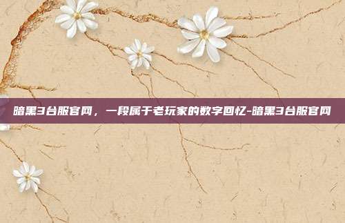 暗黑3台服官网，一段属于老玩家的数字回忆-暗黑3台服官网